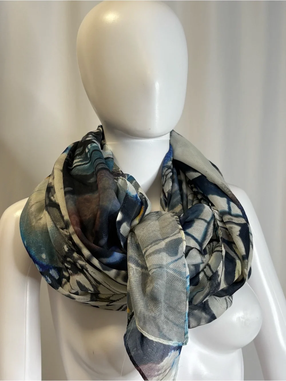 All Over Butterfly Print Rectangle Long Scarf Shawl Wrap Semi Sheer Watercolor